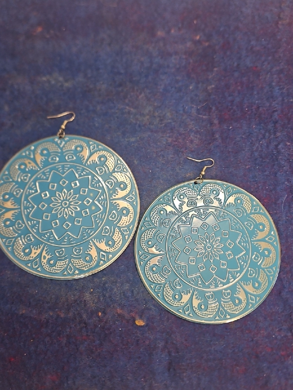 3 For $15 Teal Mandala Round Drop Earrings